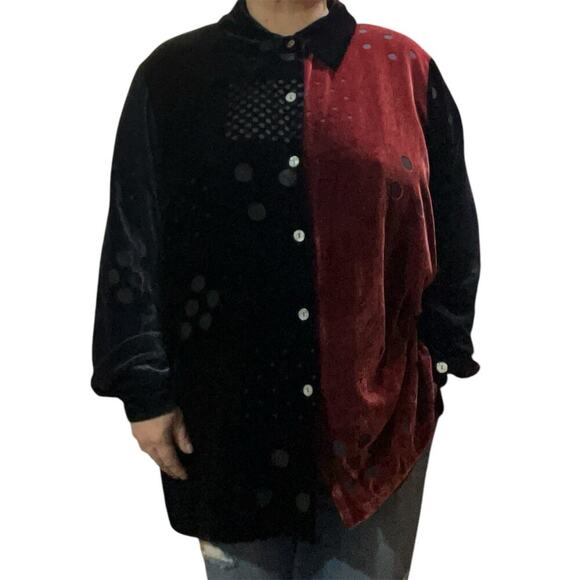 Koos Of Course Vintage Velour Silk Blended Button Down Blouse Top Size 2X - Picture 6 of 9